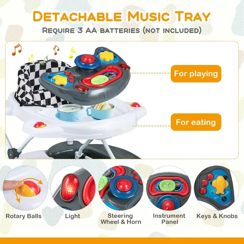 Vista 5 de BABY JOY Andador de bebé 6 en 1, andador de bebé plegable con ruedas, altura ajustable, música, luces, modo saltador y balancín, andadores de bebé