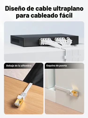 Vista 5 de Cable Ethernet Cat 8 de 19.7 ft, 20 pies, Cat8 de alta velocidad, 40 Gbps 2000 MHz, plano RJ45 Gigabit, cable de red de Internet, 20 pies