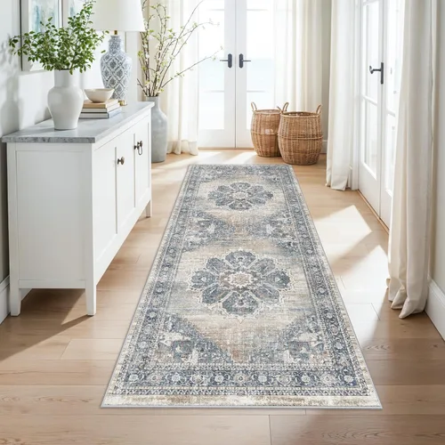 Vista 23 de YOUFORTONG Alfombra Lavable de 2 x 3 Pulgadas para Entrada: Alfombra Antideslizante Vintage para Interiores con Respaldo de Goma para Sala de Estar