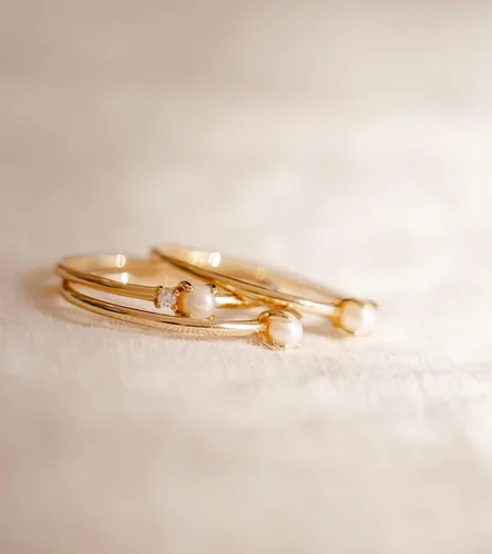Vista 3 de 18K Gold Plated Pearl Ring, Wedding Band Thumb Ring for Women Girls Stackable