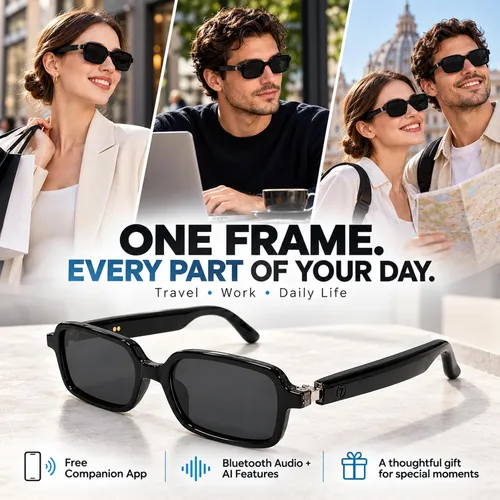 Vista 12 de GenXenon AI Smart Glasses for Men Women, Fashion Bluetooth Audio Glasses Black