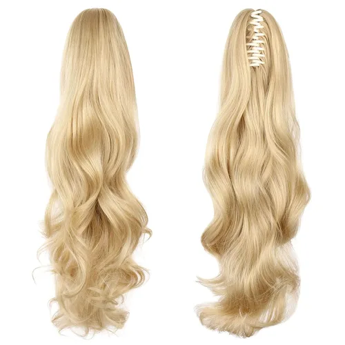 Vista 19 de Extensión de Cola de Caballo, Extensión de Cabello con Garra Larga de 20", Piezas de Cabello Sintético Ondulado Liso con Clip en Peluca de Cola