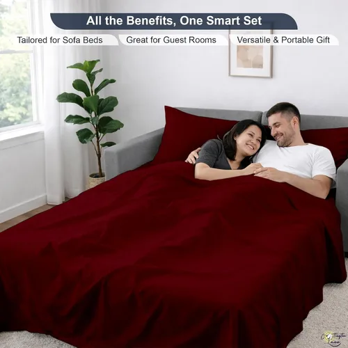 Vista 6 de Cottington Lane Juego de 4 piezas de sábanas para sofá cama tamaño matrimonial, 100% algodón egipcio de alta calidad para sofá cama, sofá biplaza