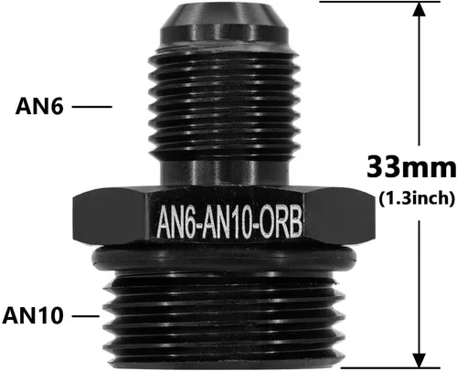 Vista 2 de 10AN Flare to 6AN ORB Macho O-ring Boss Bomba de combustible Rail Adaptador de riel de aluminio negro 2 unids