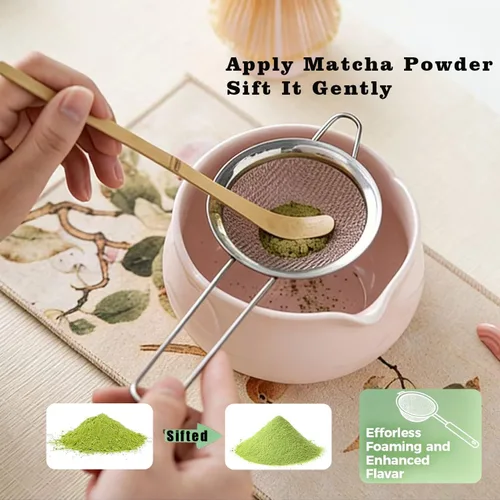 Vista 3 de Juego de batidor de matcha rosa, kit de matcha de cerámica
