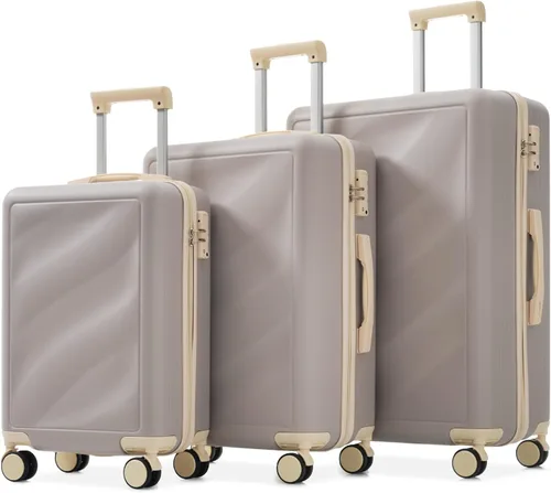 Vista 135 de Merax 3 piezas expandible ABS Hardshell equipaje Sets Spinner Wheel Maleta TSA Lock Suit Case, Apertura frontal negra, Juego de 2 piezas, Maleta