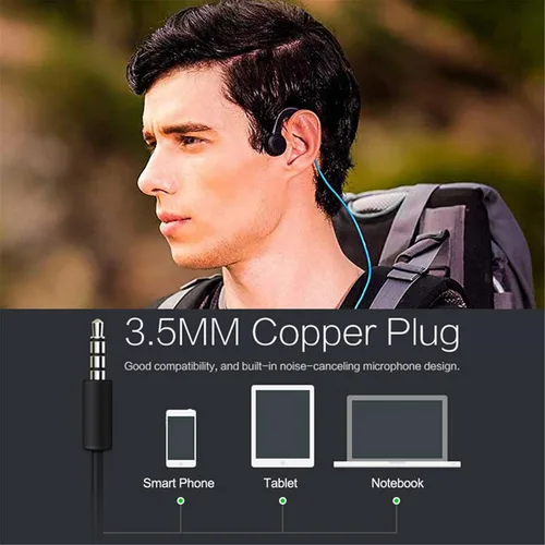 Vista 6 de Auriculares con cable de conducción ósea con micrófono de cancelación de ruido, conector de 0.138 in, resistentes al sudor, para ciclismo, correr