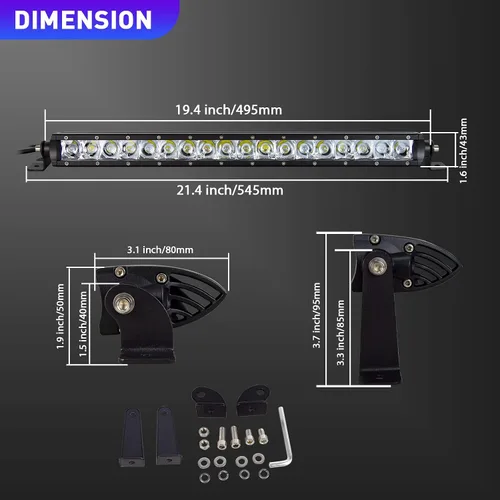 Vista 2 de Willpower Barra de luz LED de 19 pulgadas, 90 W, de una sola fila, foco delgado, luces LED todoterreno, luces de trabajo antiniebla para camiones