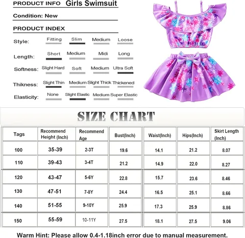 Vista 6 de Toddler Girls Swimsuit Mirabel Two Pieces Ruffle Isabela Bathing Suit Princess Tankini Swimwear for Little Girls