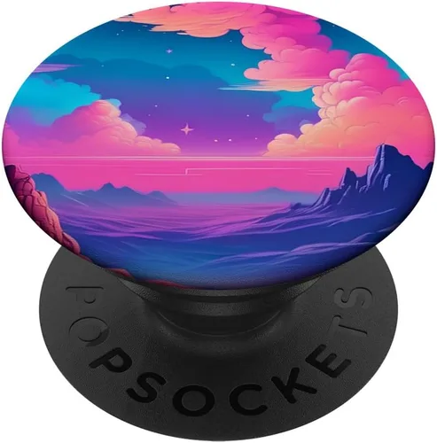 Vista 6 de Aesthetic Vaporwave Landscape Colorful Synthwave PopSockets MagSafe PopGrip for iPhone