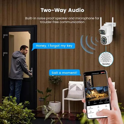 Vista 4 de Cámara de seguridad para exteriores de doble lente 2K, panorámica/inclinación de 360°, cámaras de enlace inalámbrico WiFi 2.4G para seguridad