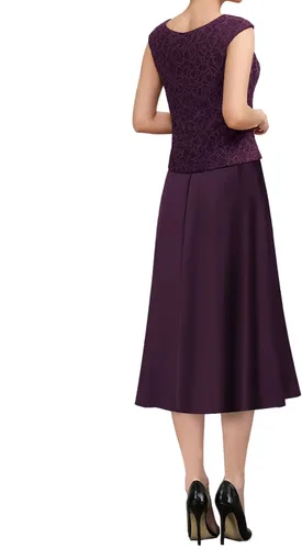 Vista 5 de Vestidos de madre de la novia para boda, vestidos de noche formales de encaje de gasa, vestidos de noche hasta el té, vestidos de abuela con chaqueta