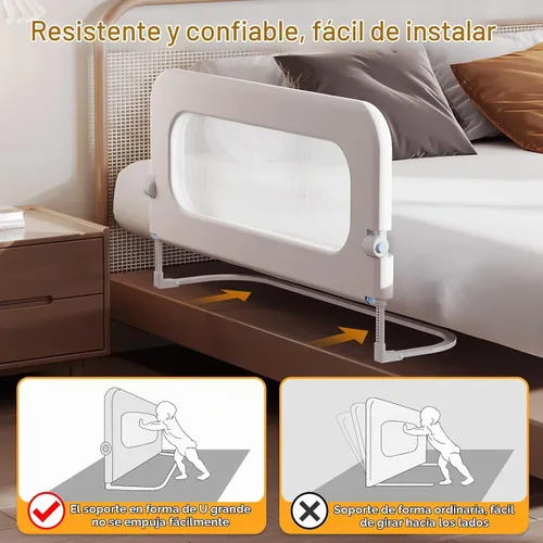 Vista 5 de Barandilla de protección para cama de bebé para niños pequeños, altura ajustable de 48 pulgadas, barandilla de cama abatible, barandilla lateral