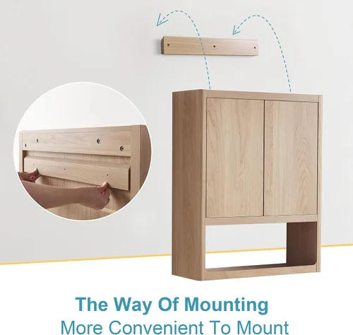 Vista 8 de VANIRROR Gabinete de pared de baño con puertas de pestillo, almacenamiento Roble natural-31