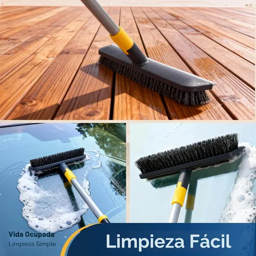 Vista 7 de Yocada Cepillo de Fregar Suelos Mango Telescópico 2 en 1 Cepillo Raspador Cerdas Rígidas Fregador de Ducha para Limpiar Patio Baño Garaje Cocina