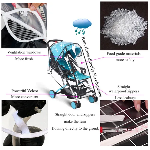 Vista 3 de Cubierta para cochecito de bebé, paraguas protector contra el clima, accesorios de tamaño universal, protege de la lluvia, viento, nieve, polvo