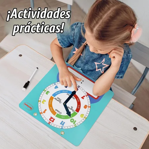 Vista 5 de Reloj magnético grande de aprendizaje de borrado en seco para niños que aprenden a decir la hora, demostración de 12 pulgadas, reloj analógico