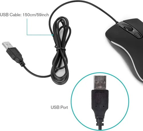 Vista 6 de Rii RM105 Mouse con cable mouse de computadora con retroiluminación RGB colorida niveles de 2400 DPI agarre cómodo óptico ergonómico ratones