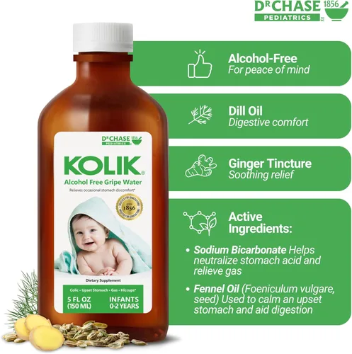 Vista 2 de Dr. Chase Kolik Gripe Water for Babies - Alivio de cólicos, gases y molestias para recién nacidos y bebés, gotas de gas a base de plantas sin