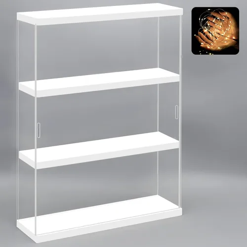 Vista 8 de NONEMEY Caja de exhibición de acrílico transparente con base de madera de 2 niveles, 3 niveles, 12/24 compartimentos, caja de almacenamiento