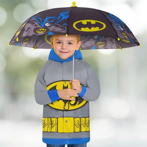 Vista 2 de DC Comics Paraguas y Slicker, Batman o Superman, juego de ropa de lluvia para niños de 2 a 7 años
