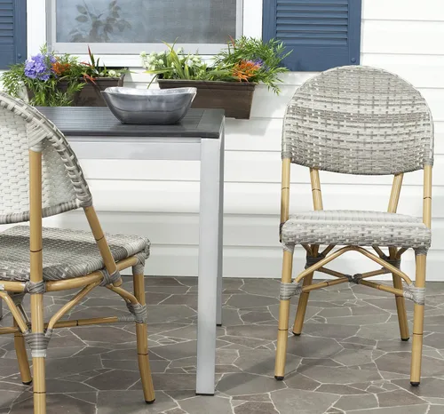 Vista 2 de Safavieh Safavieh Home Collection Barrow - Juego de 2 sillas auxiliares apilables para interiores y exteriores, color gris