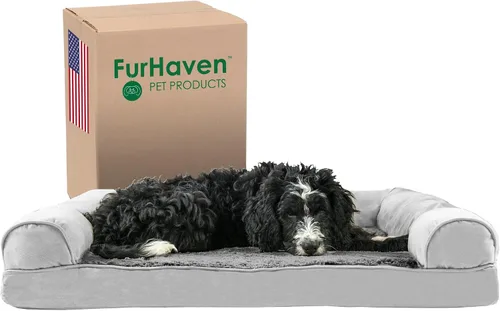 Vista 32 de Furhaven Cama para perro de espuma viscoelástica para perros medianos y pequeños con cojines extraíbles y funda lavable, para perros de hasta 35