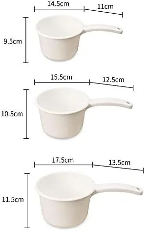 Vista 3 de 4 cucharas de agua gruesas, cucharones de plástico grandes con mango para el hogar, cocina, baño, 3 ledles y 1 bola de lavado