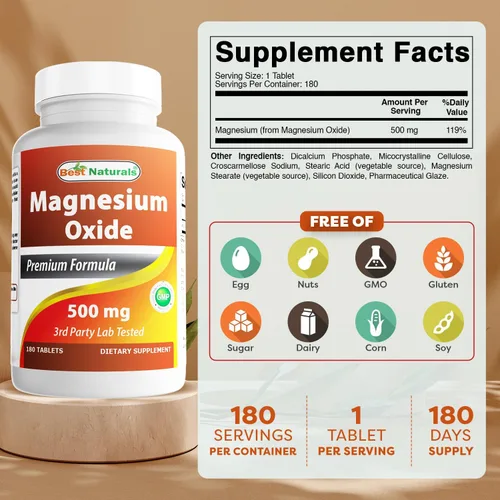 Vista 2 de Best Naturals Óxido de magnesio 500 mg 180 comprimidos