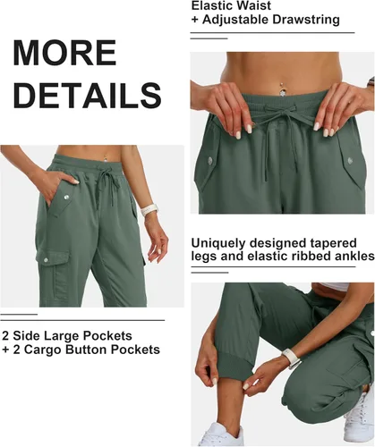 Vista 5 de MoFiz Pantalones cargo para mujer, ligeros, con cintura elástica, pantalones deportivos de senderismo, pantalones casuales de viaje con bolsillo