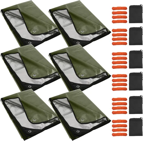 Vista 10 de Paquete de 2 mantas de supervivencia resistentes, lona térmica de emergencia impermeable, multiusos, reflectantes, aisladas, para todo