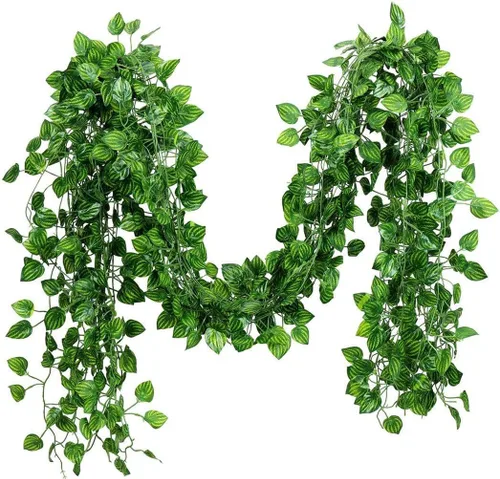 Vista 8 de Hojas de hiedra artificial de 84 pies, guirnalda colgante de vid falsa, follaje para el hogar, cocina, jardín, oficina, boda, decoración de pared
