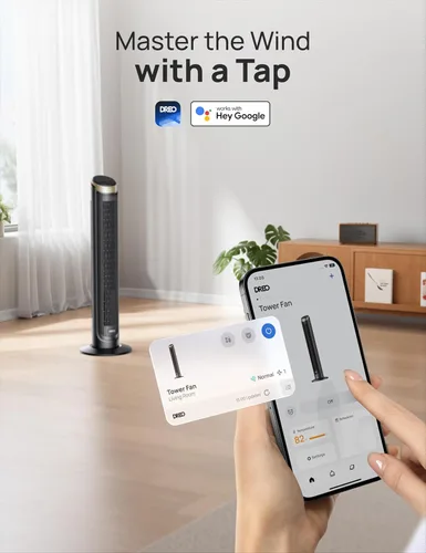 Vista 6 de Dreo - Ventilador de torre WiFi de 40 pulgadas, enfriamiento de alta velocidad de 26 pies por segundo, ventilador silencioso con control remoto