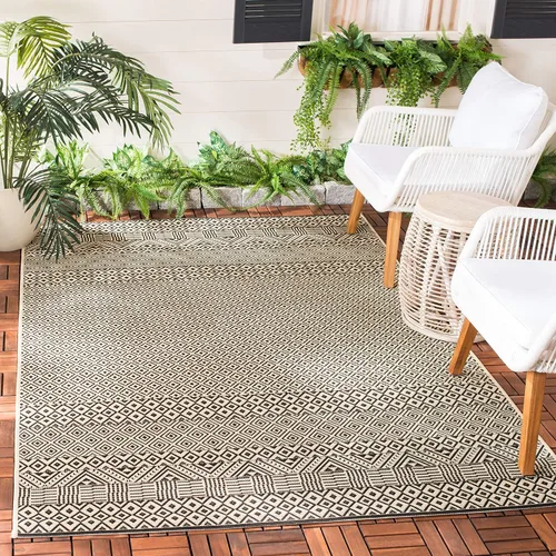 Vista 26 de SAFAVIEH Alfombra lavable para exteriores, colección Courtyard de 2.3 x 6.7 pies, beige y azul aguamarina, no desprende pelusa y es fácil