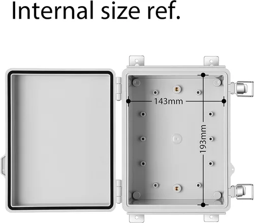 Vista 4 de Caja de conexiones Gratury, carcasa de plástico impermeable IP67 para proyectos eléctricos, cubierta con bisagras gris, incluye placa de montaje