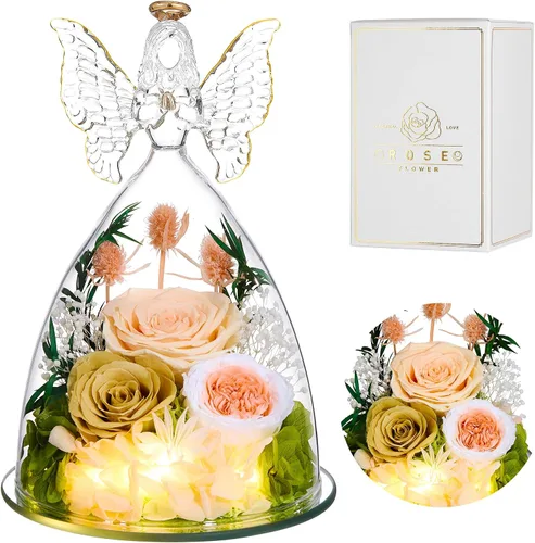 Vista 15 de Ocosy Regalos de rosas para el Día de la Madre para ella, regalos de rosas grandes para mujeres, rosas reales para siempre en figuras de ángel
