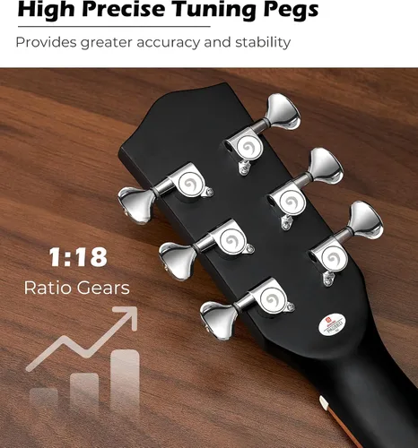 Vista 5 de Kit de guitarra electroacústica Vangoa para zurdos, tamaño completo, para principiantes adultos, con EQ de 4 bandas incorporado, bolsa, afinador