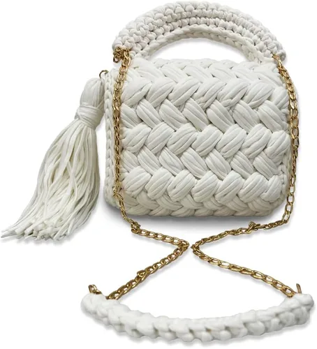 Vista 5 de CHQEL Bolso de noche tipo clutch para mujer, bolso de fiesta de boda hecho a mano con crochet, pequeño bolso cruzado formal con solapa para la noche
