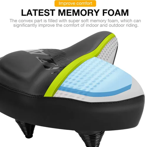 Vista 2 de Asiento de bicicleta grande y cómodo, sillín ancho con absorción de impactos, cojín de bicicleta de ejercicio de gran tamaño con espuma