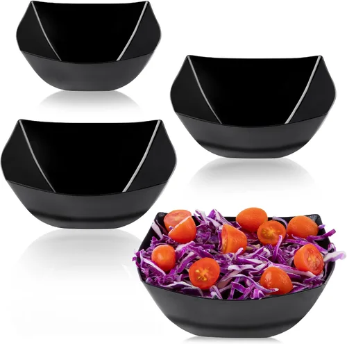Vista 15 de PLASTICPRO Cuencos cuadrados desechables para servir, aperitivos o ensaladas, plástico negro, paquete de 4, 8 onzas, color negro