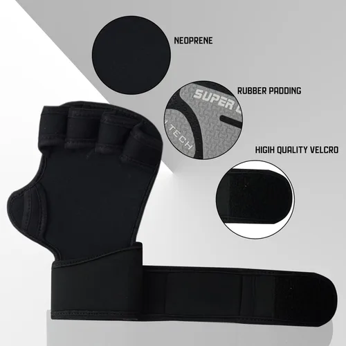 Vista 3 de Guantes de levantamiento de pesas súper agarre para hombres y mujeres, guantes de gimnasio ventilados con muñequeras de 16 pulgadas, ideales