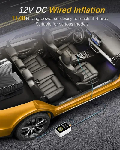 Vista 7 de Inflador inteligente de neumáticos de inflado rápido, compresor de aire portátil, batería recargable inalámbrica y bomba de aire automática de 12 V