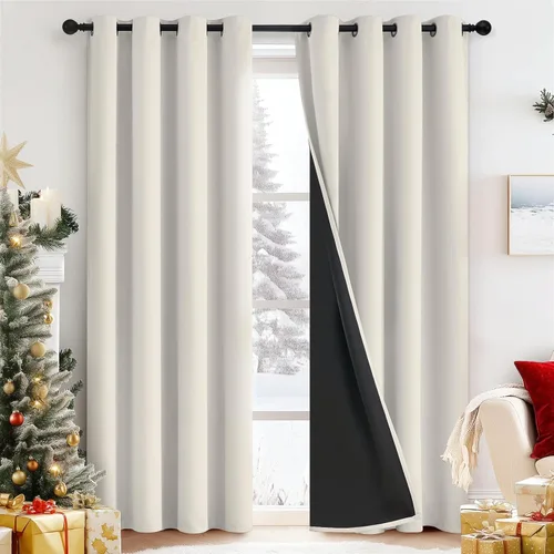 Vista 46 de Yakamok Cortinas negras, cortinas de ventana con aislamiento térmico y eficiencia energética para dormitorio, cortinas opacas completas y cortinas