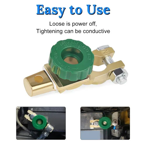 Vista 2 de Interruptor de desconexión de batería de poste superior con perilla verde 12V-24V Desconexión rápida, aislador de batería principal