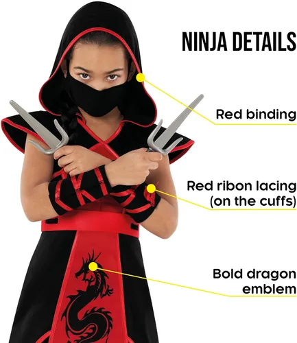 Vista 4 de Morph - Disfraz de ninja para niñas, disfraz de ninja rojo, disfraz de ninja para niña, disfraz de ninja para niñas, disfraz de ninja para niña