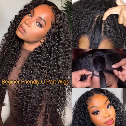 Vista 4 de Nadula - Pelucas de cabello humano virgen, con ondulado en forma de U, sin encaje para mujeres negras, con clips, densidad del 150 %, color natural.