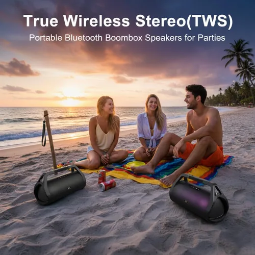Vista 8 de Altavoz retro Bluetooth Boombox, sin luz, resistente IP66, resistente al agua, para campus al aire libre con graves intensos, tiempo de reproducción