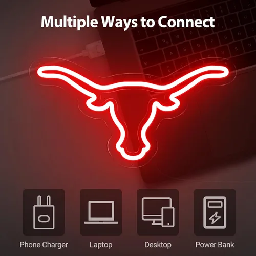 Vista 5 de Texas Bull - Letrero de neón para pared, atenuador remoto rojo del oeste de Texas Bull Skull LED de neón, lámpara de vaca toro alimentada por USB