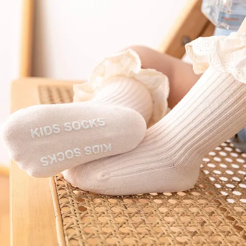 Vista 6 de HOUSEYUAN Calcetines largos con volantes hasta la rodilla para bebé niña pequeña calcetines de princesa lindos con volantes vestido de bebé
