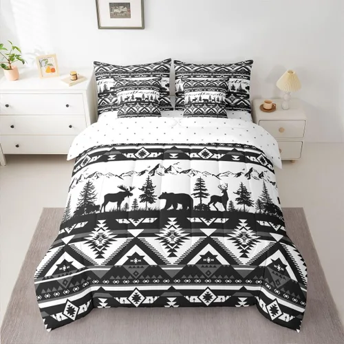 Vista 120 de Feelyou Juego de edredón de ciervo con sábanas – Tamaño Queen 7 piezas Juego de ropa de cama infantil de caza rústica – Cama de ciervo de cabaña